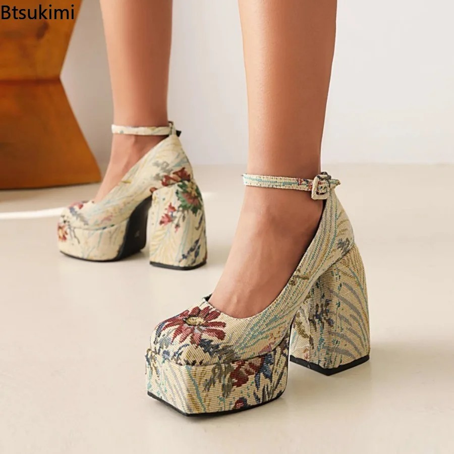Patent Leather Pump - Zapatos de Tacón Grueso para Mujer,