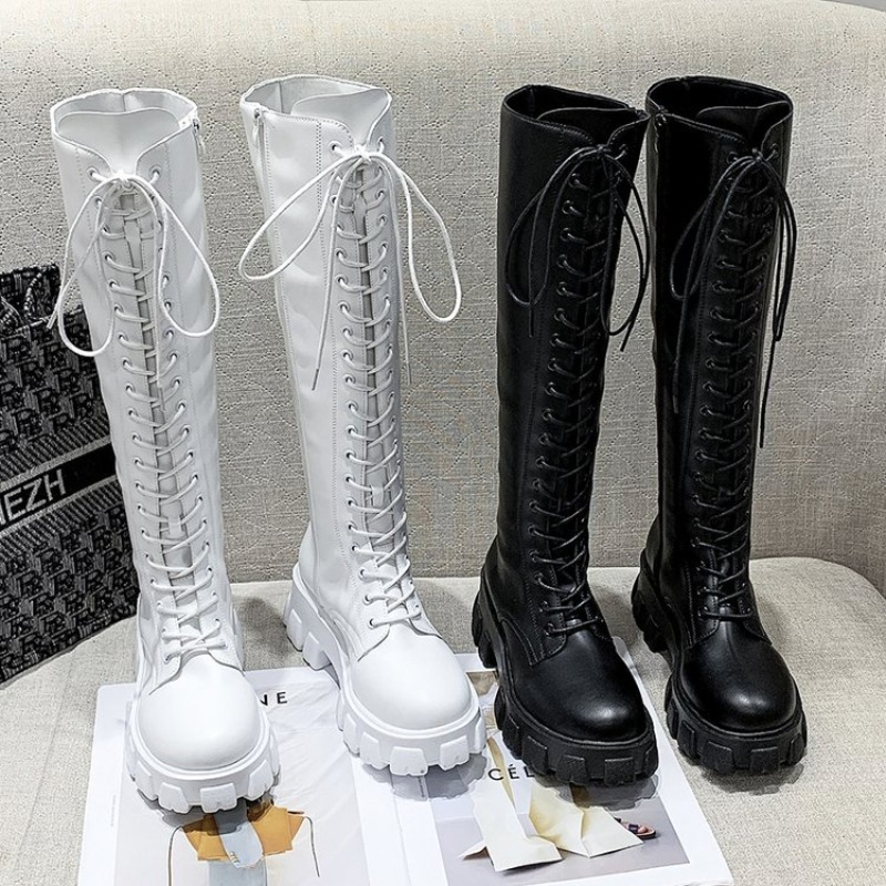 High Knee Heel Boots - Botas altas de mujer con cordones,
