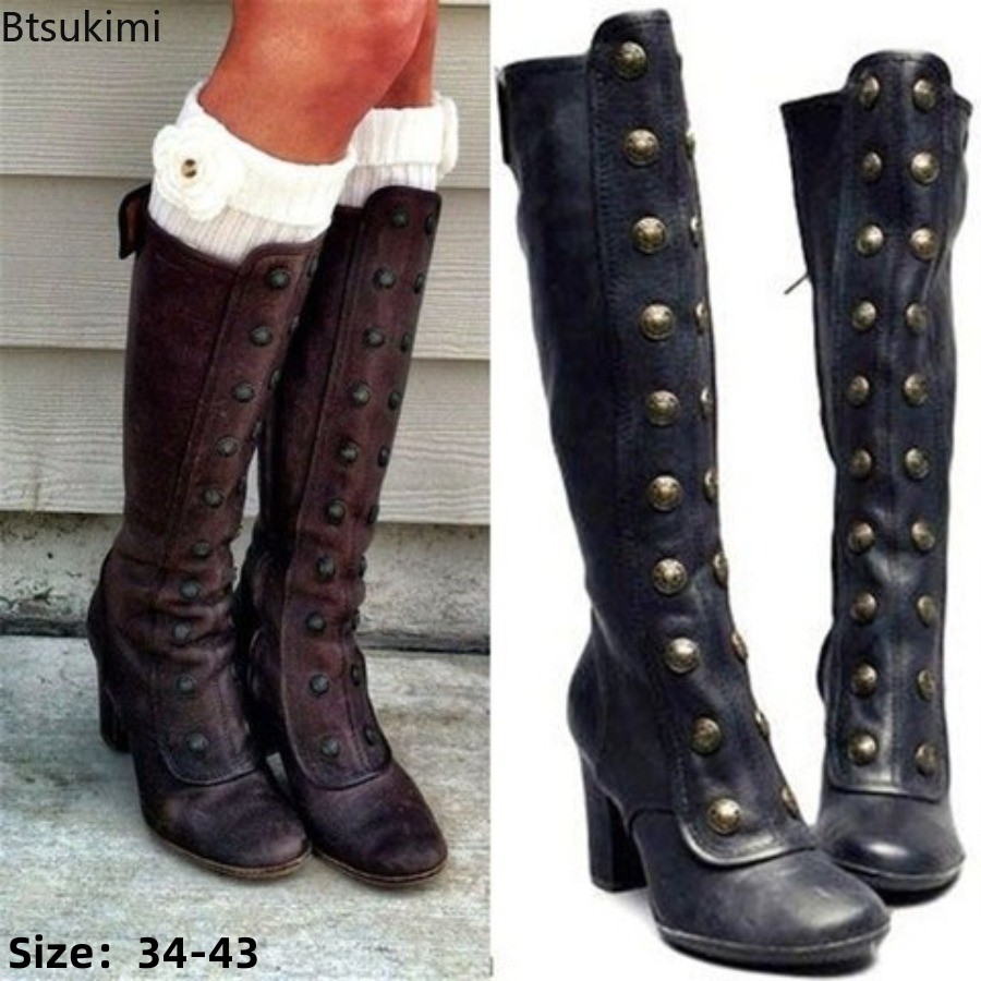 Botas Retro Negras con Remache - High Knee Heel Boots reseña y precio
