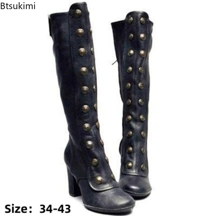 Botas Retro Negras con Remache - High Knee Heel Boots reseña y precio