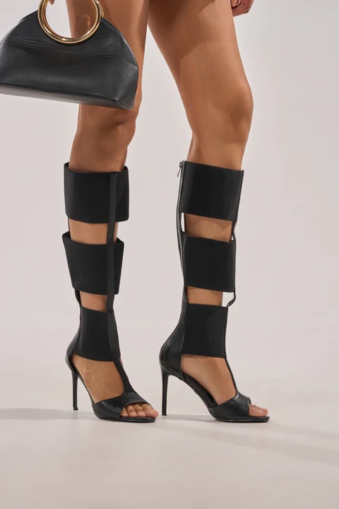 Botas de cuero negras anchas c - High Knee Heel Boots reseña y precio