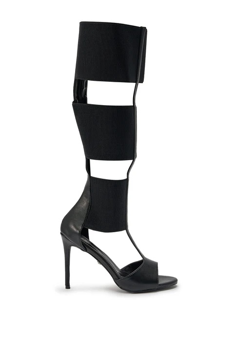 Botas de cuero negras anchas c - High Knee Heel Boots reseña y precio